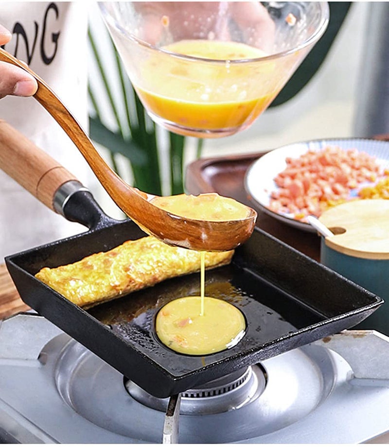 LI-GELISI Pre-Seasoned Cast Iron Tamagoyaki Pan - 9x7 Inch Japanese Rolled Omelet Pan, Non-Stick & Rust-Resistant, Ready to Use with Wood Handle, Works on All Stovetops, Camping & Kitchen - Image 5